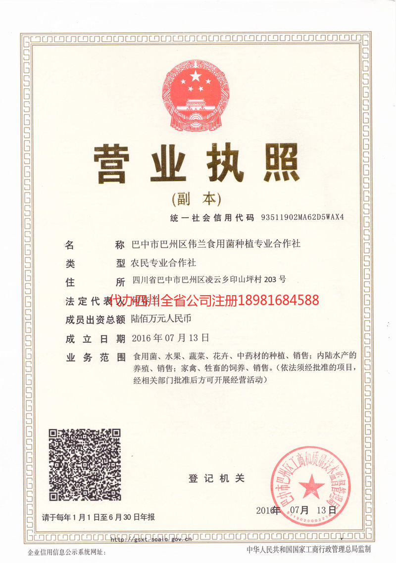 宣汉宣汉伟兰食用菌种植专业合作社